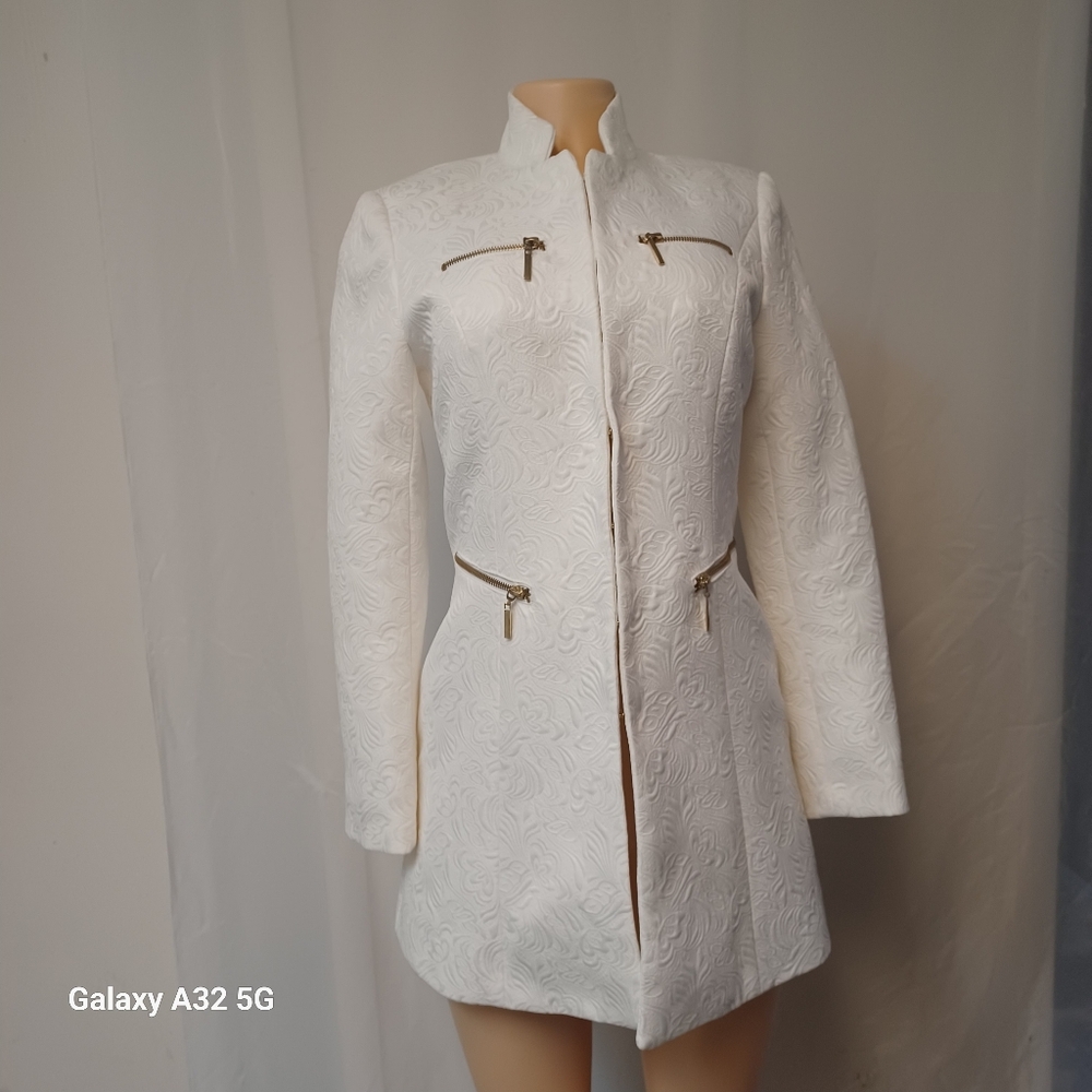 LG Lena Gabrille Ivory Jacquard Long Elegant White Women's SZ 4 Style Jacker Bla - Picture 2 of 15